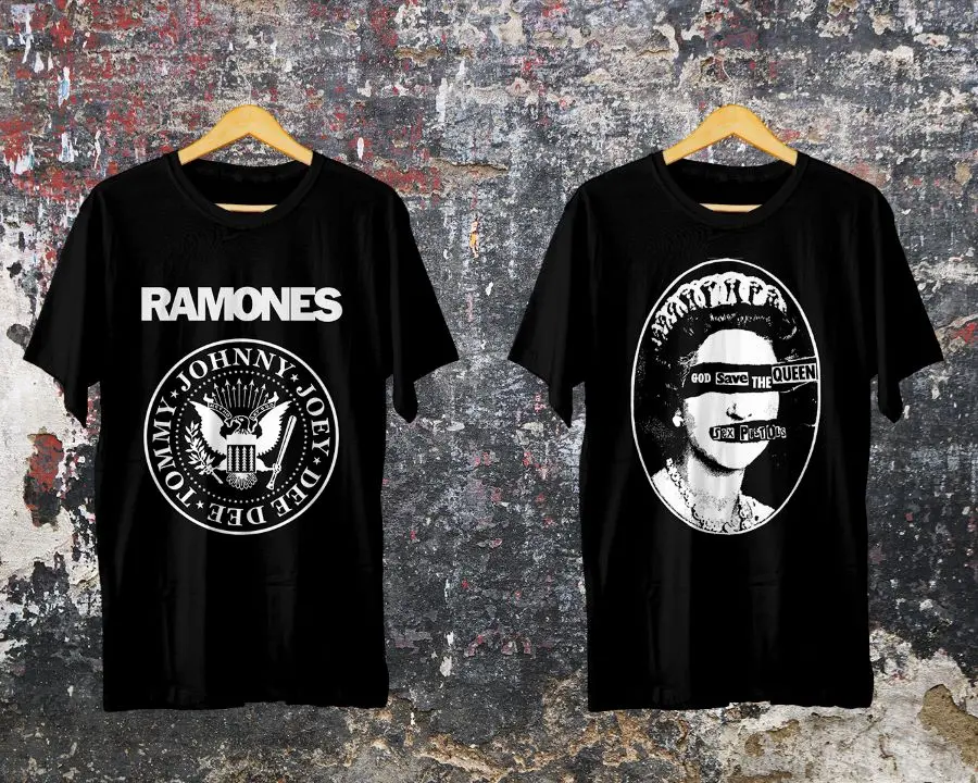 playeras-ramones-sex-pistols-iconicas-punk-rock-original-rockers Mockup de playeras mas iconicas del punk rock de Ramones y Sex Pistols, íconos del punk rock de los 70, símbolo de rebeldía y contracultura