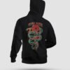 "Rosa Venenosa Hoodie" – Sudadera negra unisex estilo tatuaje tradicional