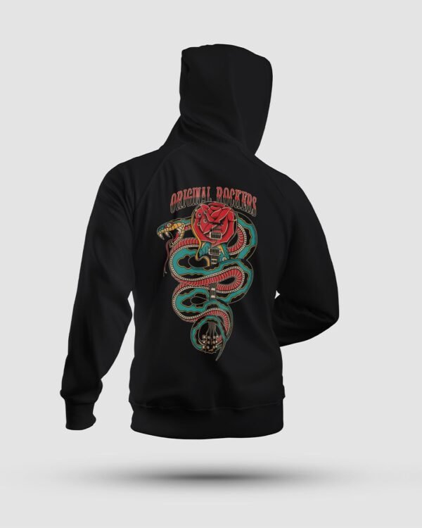 "Rosa Venenosa Hoodie" – Sudadera negra unisex estilo tatuaje tradicional
