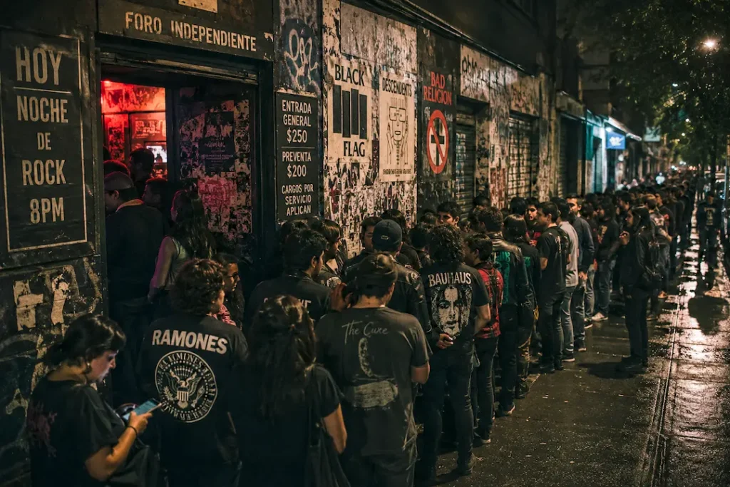 gente en espera para ingresar a concierto de rock